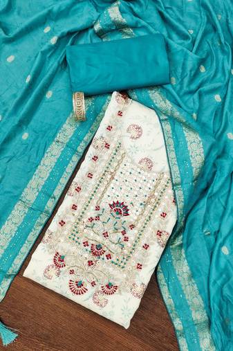 Off white color weaving work heavy modal chanderi unstitched chudidar dress material - t-anls239053d