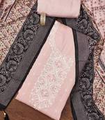 Peach color sequins work heavy roman silk unstitched chudidar dress material 