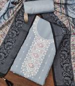Grey color sequins work heavy roman silk unstitched chudidar dress material 