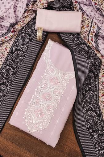 Lavender color sequence work heavy roman silk unstitched chudidar dress material - t-anls249054d