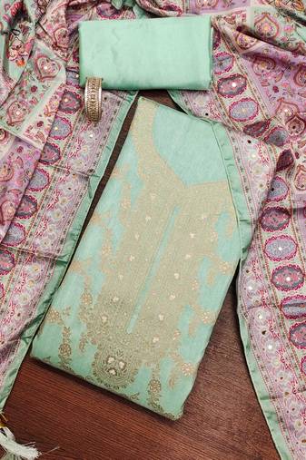 Sea green color weaving work banarasi jacquard unstitched chudidar dress material - t-anls259055b