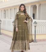 DARK MAHENDI GREEN GOWN-WITH-DUPATTA COLLECTIONS 