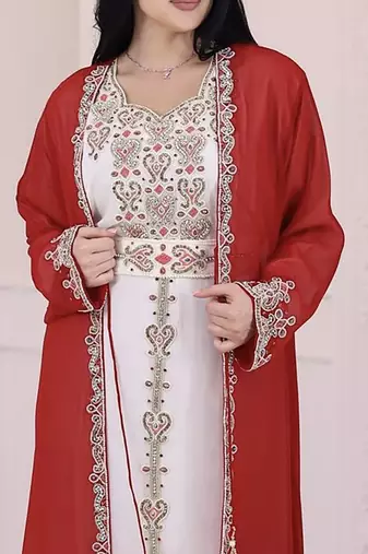 Maroon Embroidered Stone work Stitched 2 Pic Dress Georgette Kaftan Party Wear Wedding Dresses