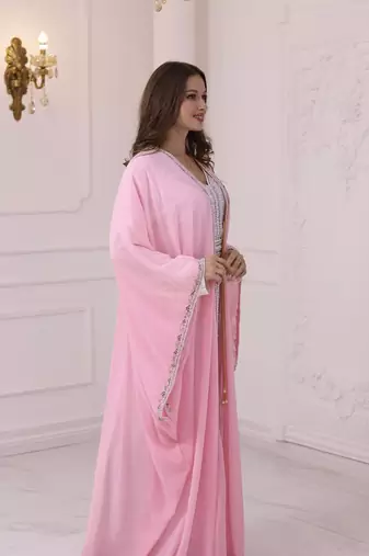 Pink Georgette Zari Work Party Wear Kaftan