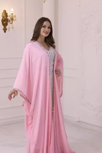 Pink Georgette Zari Work Party Wear Kaftan