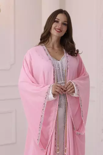 Pink Georgette Zari Work Party Wear Kaftan