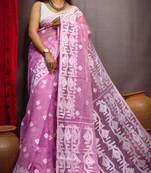 Gorgeous Violet Reshom Dhakai Jamdani Saree