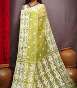 Gorgeous Golden Beige Reshom Dhakai Jamdani Saree