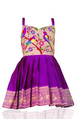 South Indian Traditional Pattu Pavadai Tapeta Silk PurpleFrock Dress For Baby Girls 1