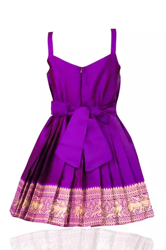 South Indian Traditional Pattu Pavadai Tapeta Silk PurpleFrock Dress For Baby Girls