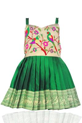Baby Girl's Pattu Pavadai Green Frock Dress 1
