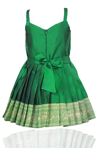 Baby Girl's Pattu Pavadai Green Frock Dress