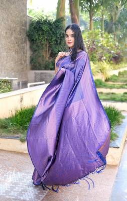 Art Silk Navy Blue Printed Saree With Blouse 5