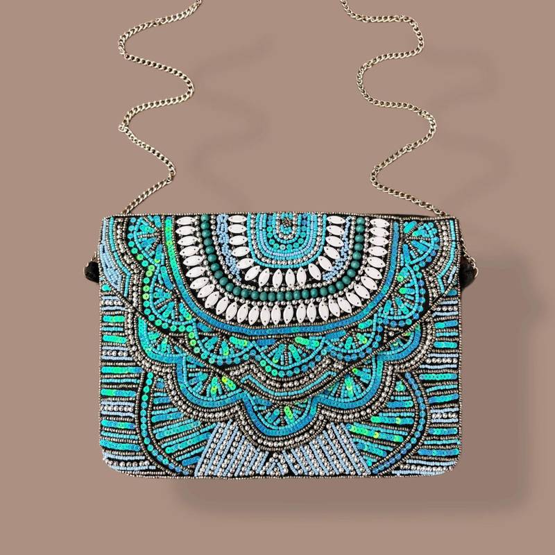 Blue Beaded Boho Bag