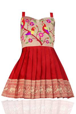 Baby Girl's Pattu Pavadai Red Frock Dress For Kids 1