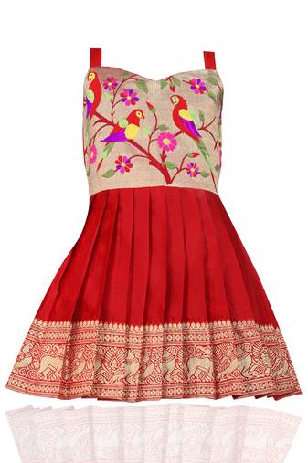 Baby Girl's Pattu Pavadai Red Frock Dress For Kids