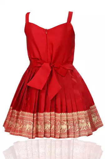 Baby Girl's Pattu Pavadai Red Frock Dress For Kids