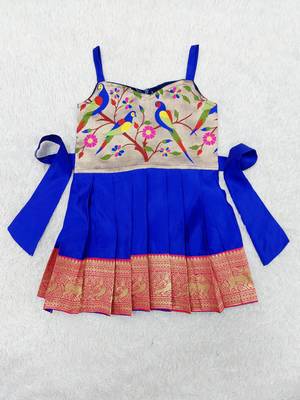 Baby Girl's Pattu Pavadai Blue Frock Dress For Kids 1