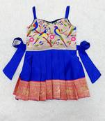 Baby Girl's Pattu Pavadai Blue Frock Dress For Kids