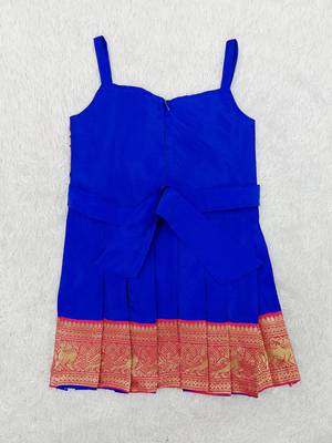 Baby Girl's Pattu Pavadai Blue Frock Dress For Kids 2