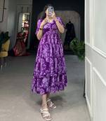 Women's Georgette With Floral Print Stylish Western Dress