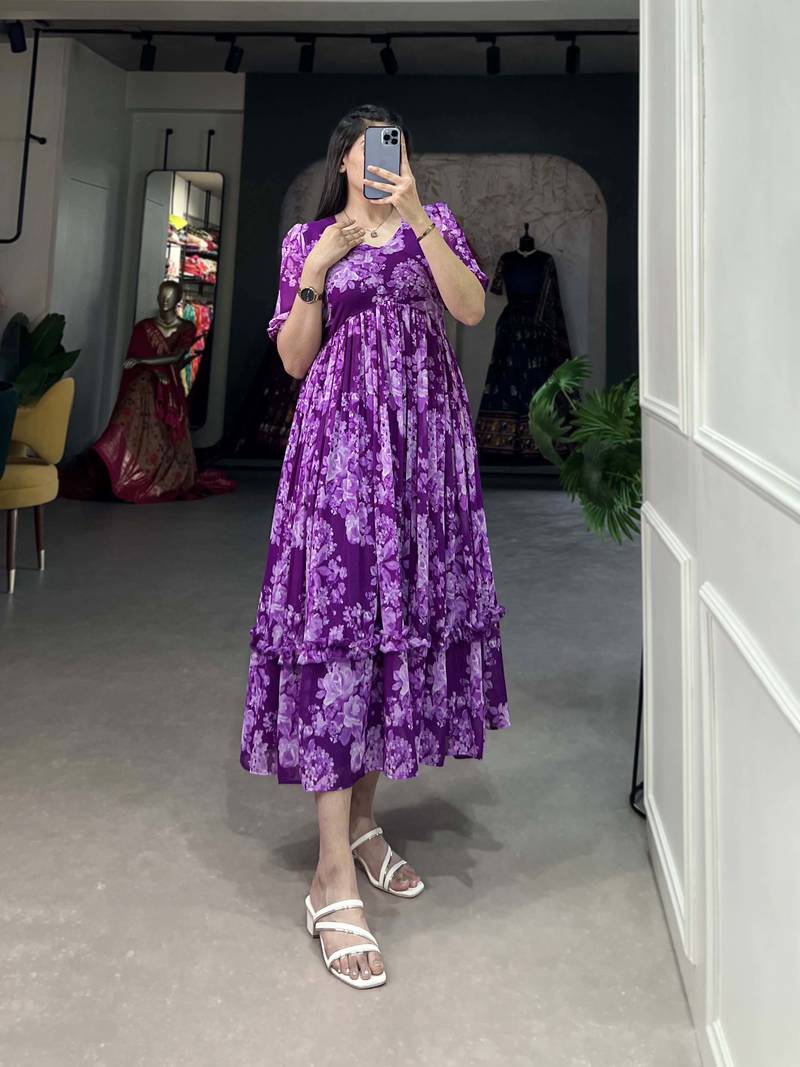 Women's Georgette With Floral Print Stylish Western Dress