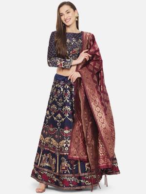 Premium Jacquard Woven Design Semi-Stitched Lehenga with Unstitched Blouse with Dupatta 1