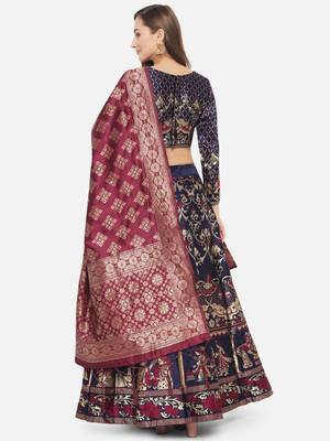 Premium Jacquard Woven Design Semi-Stitched Lehenga with Unstitched Blouse with Dupatta 2