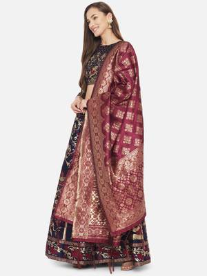 Premium Jacquard Woven Design Semi-Stitched Lehenga with Unstitched Blouse with Dupatta 3