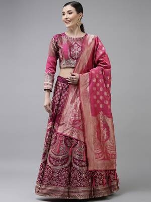 Premium Jacquard Woven Design Semi-Stitched Lehenga with Unstitched Blouse with Dupatta 1