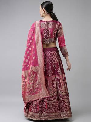 Premium Jacquard Woven Design Semi-Stitched Lehenga with Unstitched Blouse with Dupatta 2
