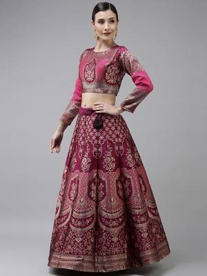 Premium Jacquard Woven Design Semi-Stitched Lehenga with Unstitched Blouse with Dupatta 3