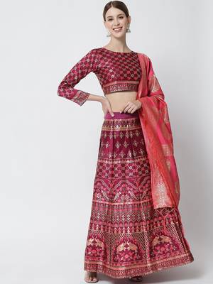 Premium Jacquard Woven Design Semi-Stitched Lehenga with Unstitched Blouse with Dupatta 1