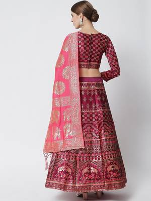 Premium Jacquard Woven Design Semi-Stitched Lehenga with Unstitched Blouse with Dupatta 2