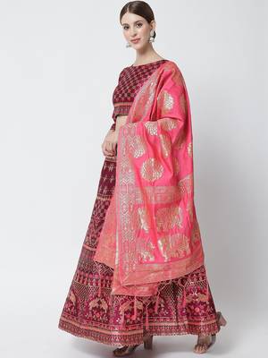 Premium Jacquard Woven Design Semi-Stitched Lehenga with Unstitched Blouse with Dupatta 3