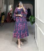  Georgrtte With Floral Print One Piece Dress For Women's