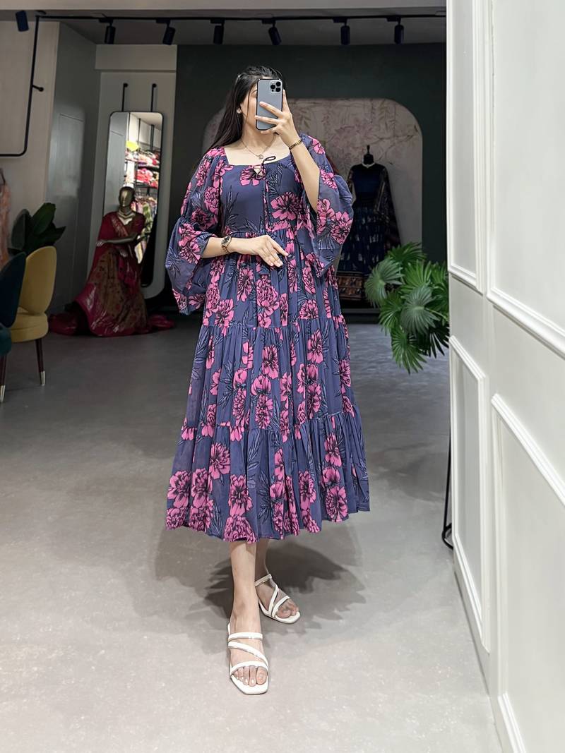  Georgrtte With Floral Print One Piece Dress For Women's