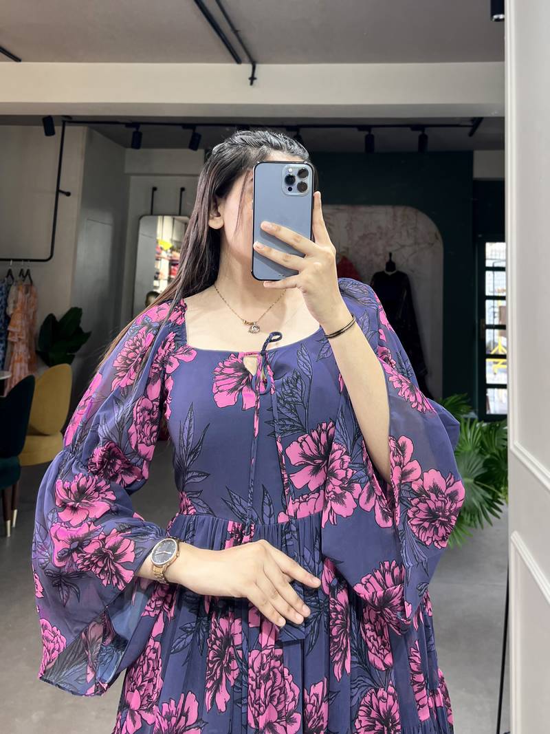 Georgrtte With Floral Print One Piece Dress For Women's