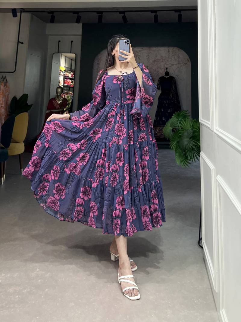 Georgrtte With Floral Print One Piece Dress For Women's