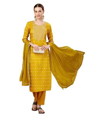 Beautiful Golden Embroidered Kurta Set   5