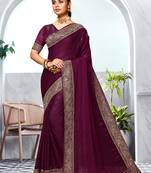 Wine Heavy Zari Embroidery Border Art Silk Saree
