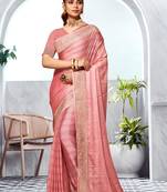 Dusty Peach Zari Embroidery Work Art Silk Saree