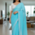 Sky Colour Faux Georgette Designer Swarovski Crystal Sarees With Un-Stitched Blouse