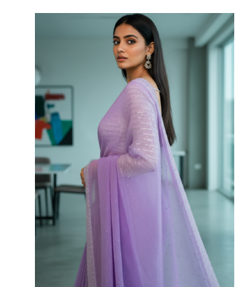 Lilac Faux Georgette Stonework Embroidered Saree with Blouse 3