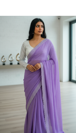 Lilac Faux Georgette Stonework Embroidered Saree with Blouse 4