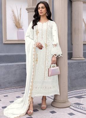 White georgette embroidery pakistani salwar suit 1