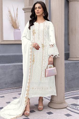 White georgette embroidery pakistani salwar suit