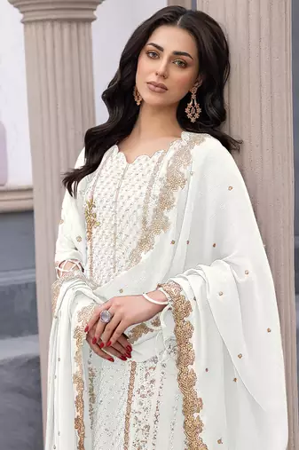 White georgette embroidery pakistani salwar suit