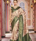 Green::Multicolour Printed Silk Blend Saree With Blouse Piece