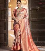 Peach::Multicolour Printed Silk Blend Saree With Blouse Piece
